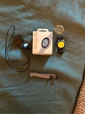 Samsung Galaxy Watch Active2 with Black Braided Band and Gray Nylon Strap